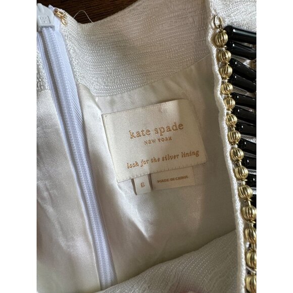 Kate Spade Gail Sheath Dress Cream Linen Blend Embellished Beads Pockets Lined 6 - Picture 7 of 14